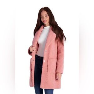 French Connection $200 Notch Lapel Coral Pink Sherpa Teddy Coat